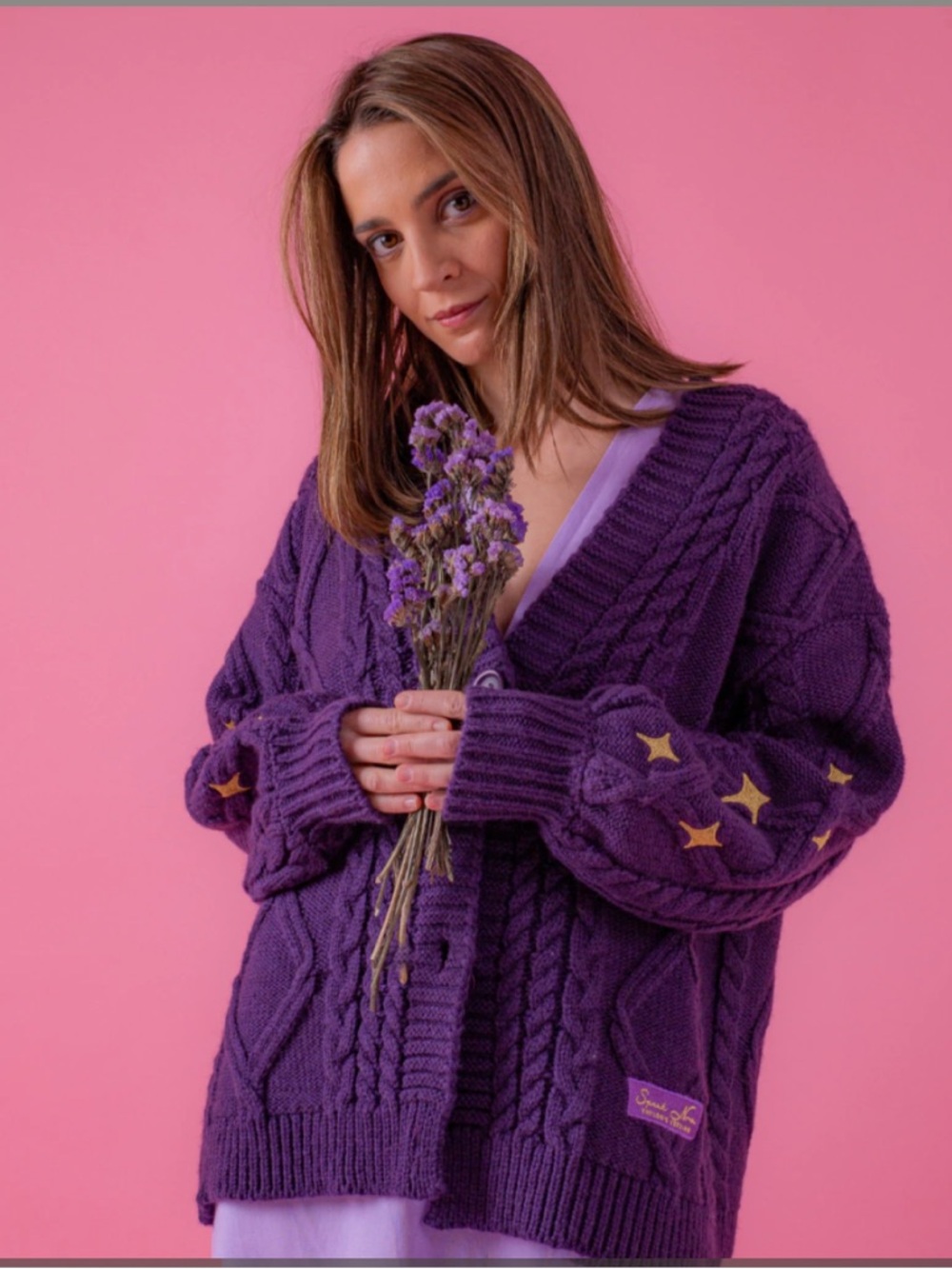 Taylor Swift Purple Star-Appliqué Cable Knit Cardigan Size XS/SM